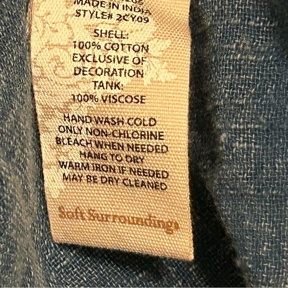 Soft Surrounding Blue Top M Embroidered Paisley Button Down Semi Sheer Gauzy - Picture 10 of 11